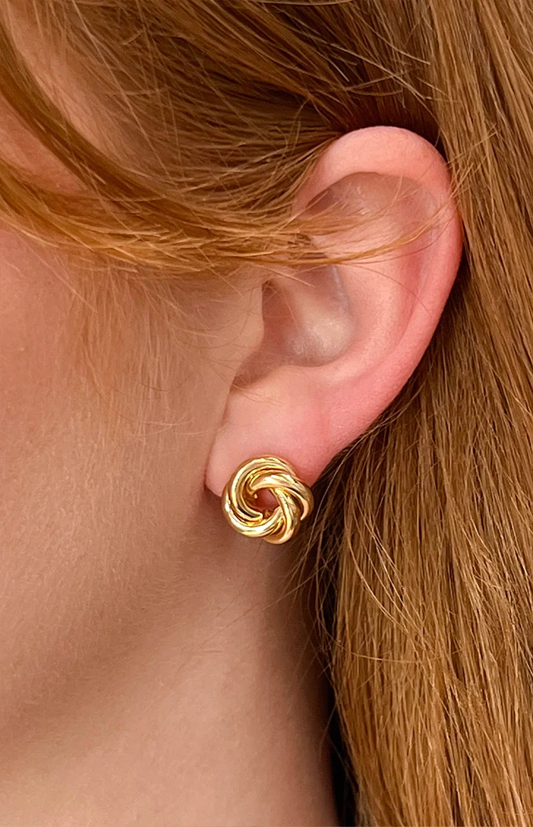 14K Gold Plated Love Knot Stud Earrings for Women, Small Elegant Stud