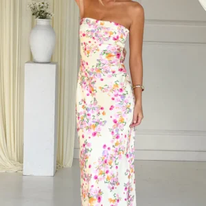 Women Summer Strapless Maxi Dress Tube Floral Bodycon Dresses