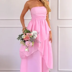 Women Summer Strapless Maxi Dress Tube Floral Bodycon Dresses