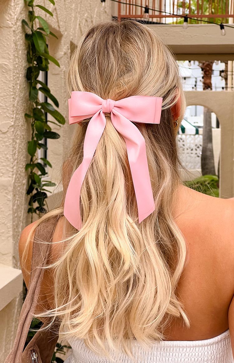 2PCS Pink Hair Bows, Large Ribbon Bow Hair Clips for Girls Women Cute Ponytail Holder Accessories for Toddlers Kids Teens